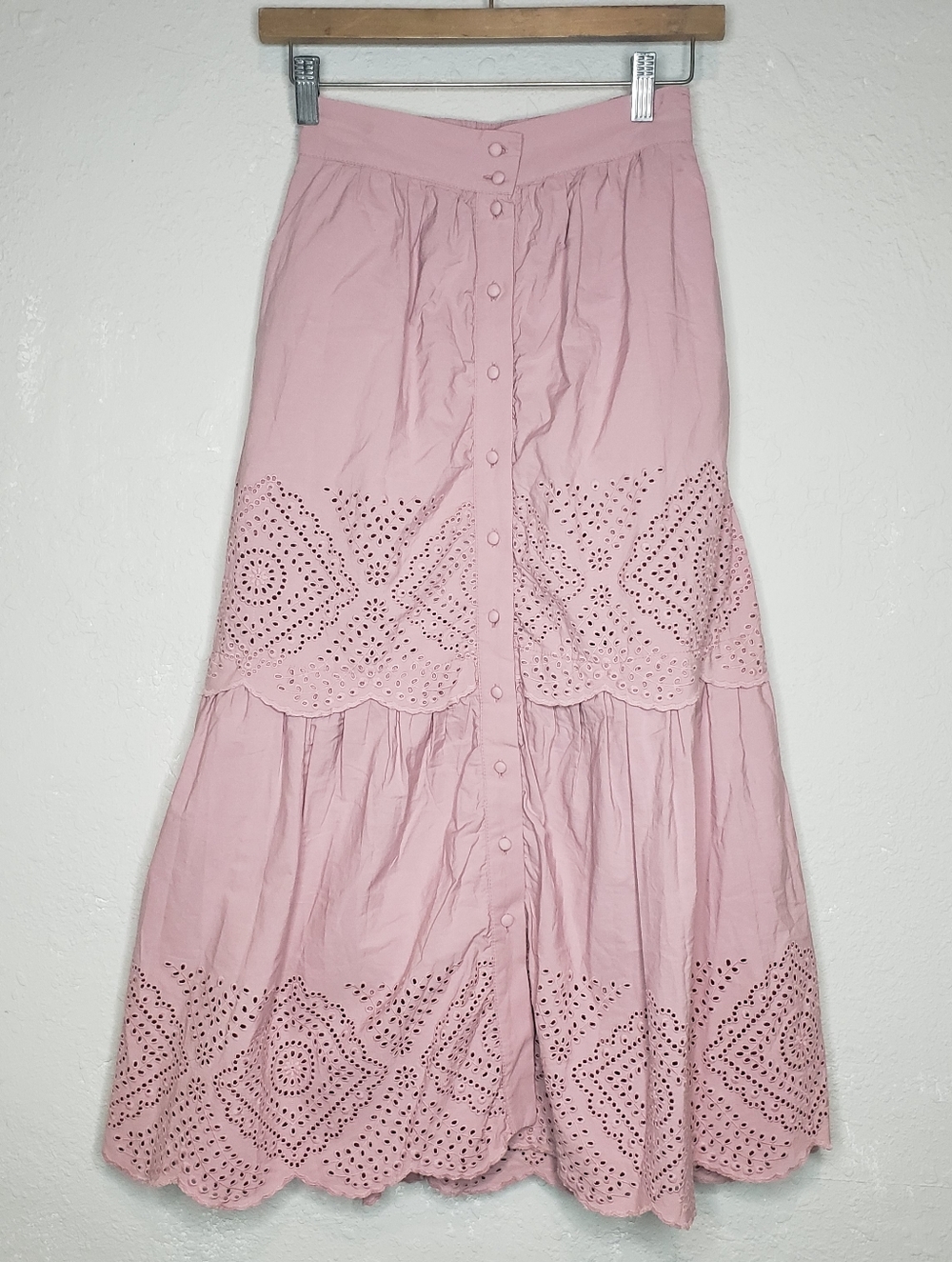 Sea New York Blush Pink Eyelet Button-Front Maxi Skirt
